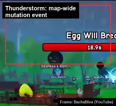 A thunderstorm weather event rolling over the map with the Egg Will Break timer visible