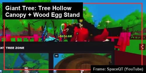 In-game reference panel showing Tree Hollow Canopy and Wood Egg Stand spawn points in the Giant Tree zone