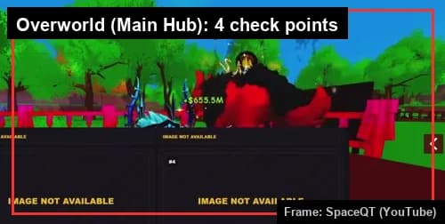 In-game reference panel showing the four Overworld Blackhole Egg check points: Spawn Area and Starter Shop